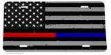 Support Police Fire Fighters Grunge USA American Flag License Plate Cover Model2 - OwnTheAvenue