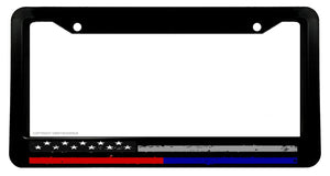 Support Police Fire Fighters Grunge Style USA American Flag License Plate Frame - OwnTheAvenue
