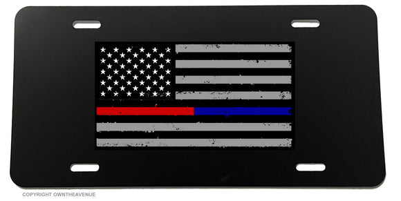 Tattered Support Police & Fire Thin Blue Red USA Flag License Plate Cover - OwnTheAvenue