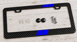 Blue Sport Stripe Racing Style Carbon Fiber License Plate Frame