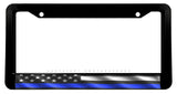 Support Police USA American Wavey Style Flag Blue Color Line License Plate Frame - OwnTheAvenue
