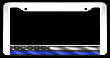 Support Police USA American Flag Blue Color Line White License Plate Frame - OwnTheAvenue