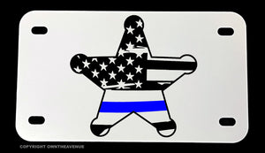 Support Police Officers Thin Blue Colored Line V01 Motorcycle Metal License Plate - OwnTheAvenue