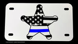 Support Police Officers Thin Blue Colored Line V01 Motorcycle Metal License Plate - OwnTheAvenue