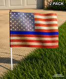 x2 USA American Flags Blue Colored Line Support Police Grunge Style 8.1" Inches