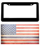 Support Police Blue Line Rugged Vintage USA Flag V01 License Plate Frame - OwnTheAvenue