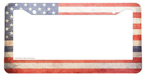 Support Police Blue Line Rugged Vintage USA Flag V01 License Plate Frame - OwnTheAvenue