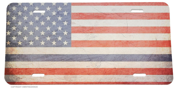 Support Police Blue Line Rugged Vintage USA Flag License Plate Cover - OwnTheAvenue