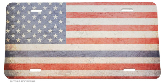 Support Police Blue Line Rugged Vintage USA Flag License Plate Cover