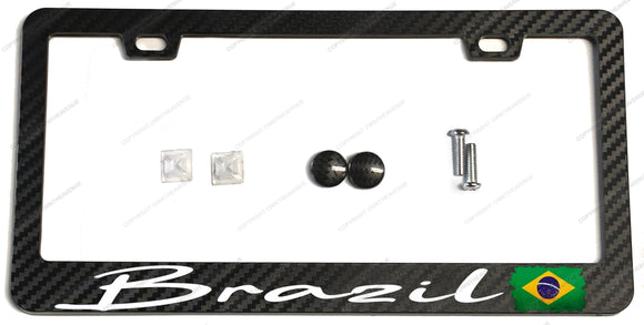 Brazil Brazilian Vintage Style Flag Race Drift Carbon Fiber License Plate Frame - OwnTheAvenue