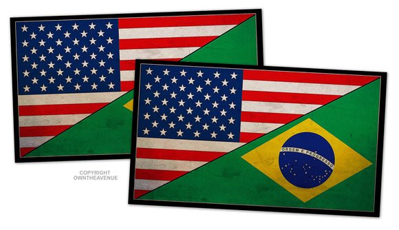 2Pcs USA Brazil Flag Rustic Style Vinyl Sticker Decals 3.5