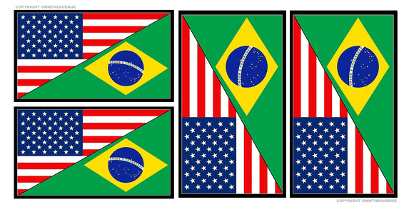 x4 Brazil USA World American Flag Country Vinyl Sticker Decals - 2