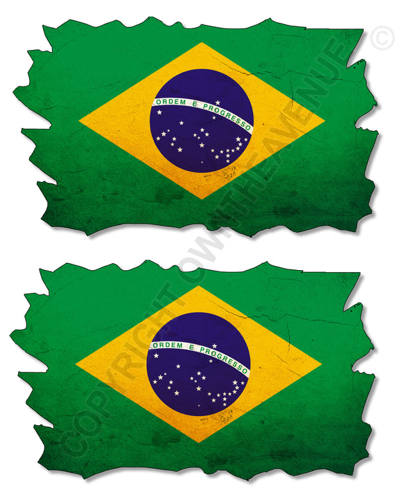 2Pcs Brazil Brazilian Vintage Style Distressed Flags Vinyl Sticker Decals 3