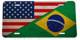 USA Brazil Flag Rustic Style Auto Metal License Plate - OwnTheAvenue
