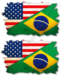 2Pcs Brazil USA American Vintage Style Distressed Flags Vinyl Sticker Decals 3" - OwnTheAvenue