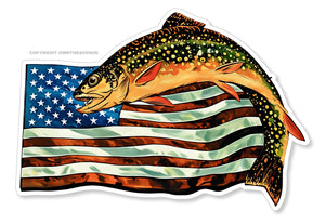 Brook Trout Fish Fishing USA American Flag Vinyl Sticker Decal 3.75" - OwnTheAvenue
