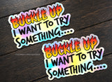 x2 Buckle Up I Wanna Try Something JDM Racing Drifting Holographic Decal Stickers