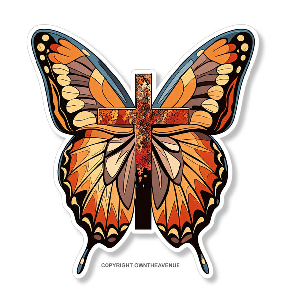 Butterfly Vintage Style Christian Cross Car Truck Vinyl Sticker Decal 3.5