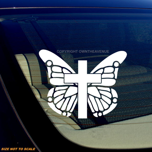 Butterfly Christian Cross Religious Car Truck Bumper Laptop Sticker Decal 4