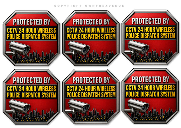 File Sticker Cctv 6 Pack - Warning Protected by CCTV Sticker 24 Hour Surveillance Camera