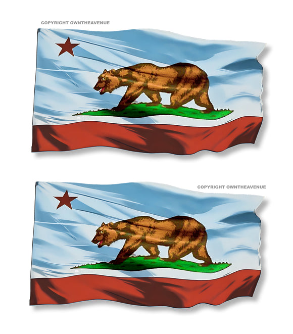 x2 California Flag Vintage Style Wavey Vinyl Sticker Decals 3.75