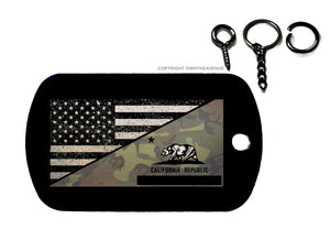 American USA Flag Distressed Tattered California Camo Keychain Necklace Tag - OwnTheAvenue