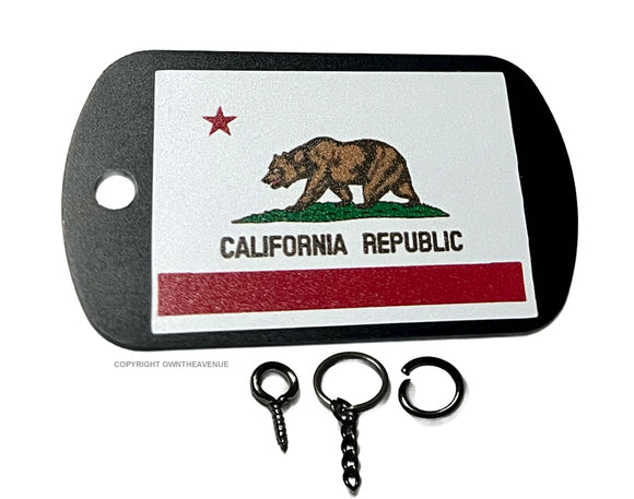 California Flag Cali Bear Black Keychain Necklace Metal Tag