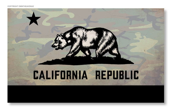 California Cali Bear Flag Subdued Vintage Style Rugged Camo Sticker Decal 4