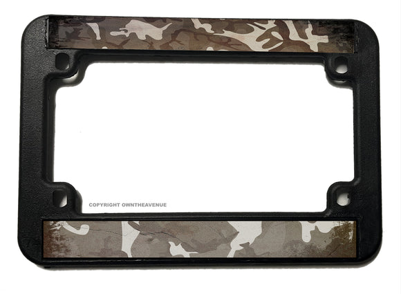 Vintage Style Rugged Distressed Grayscale Camo Motorcycle License Plate Frame - OwnTheAvenue