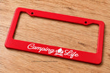Camping Life Hiking Mountains Forest Nature Red License Plate Frame - OwnTheAvenue