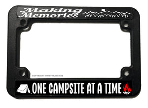 Making Memories Campsite Camping Motorcycle License Plate Frame