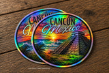 x2 Cancun Mexico Souvenir Pyramid Beach Holographic Sticker Decals 4"