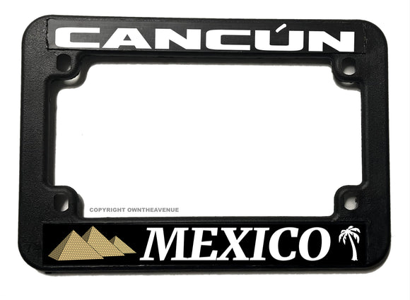 Cancún México Pyramid Palm Tree Motorcycle License Plate Frame