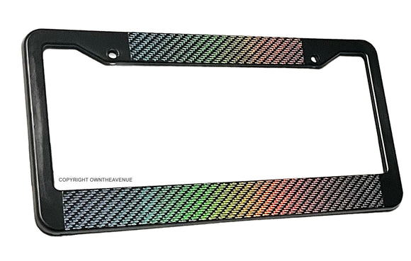 Carbon Vinyl Print Holographic Oil Slick Racing Drifting JDM Auto License Plate Frame - OwnTheAvenue