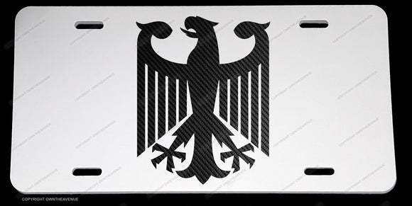 German Germany Coat of Arms Flag Carbon Vinyl Print White License Plate - OwnTheAvenue