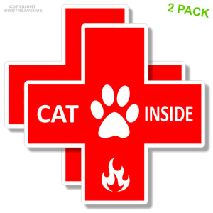 2x Cat Inside Fire Emergency Pet Laptop Bumper Car Truck Vinyl Sticker Decals 3" - OwnTheAvenue