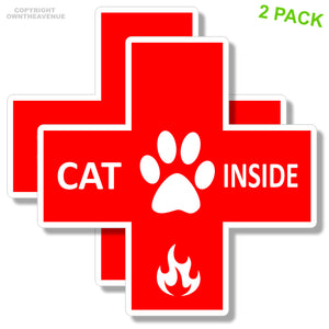 2x Cat Inside Fire Emergency Pet Laptop Bumper Car Truck Vinyl Sticker Decals 3"