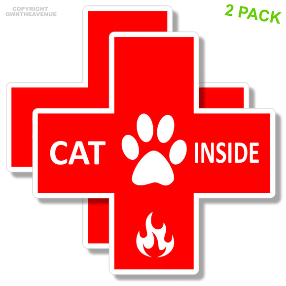 2x Cat Inside Fire Emergency Pet Laptop Bumper Car Truck Vinyl Sticker Decals 3