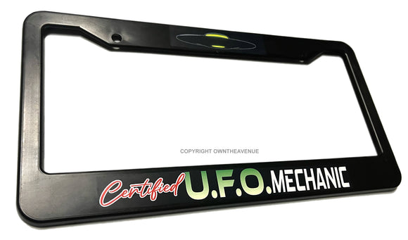 Certified UFO Mechanic Alien Funny Joke Gag Prank License Plate Frame - OwnTheAvenue