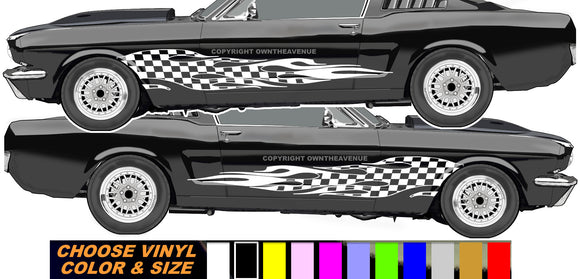 x2 Hot Rod Flames Checkered Fire Bopper Chopper Car Truck Auto Vinyl Decal Sticker - OwnTheAvenue