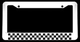 Checkered Pattern Flag Euro Racing Drifting White License Plate Frame - OwnTheAvenue