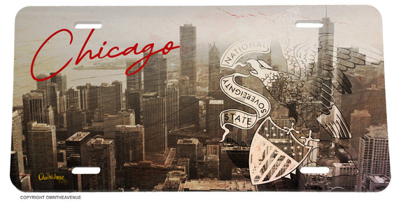 Chicago Illinois Vintage Rugged Retro Souvenir Style License Plate Cover - OwnTheAvenue