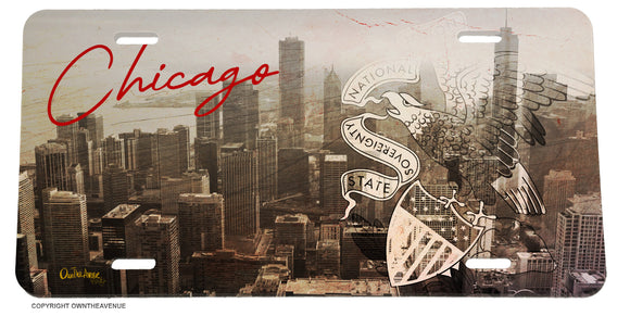 Chicago Illinois Vintage Rugged Retro Souvenir Style License Plate Cover