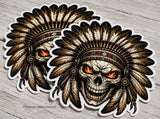x2 Indian Chief Skull Flames Laptop Bumper Vinyl Sticker Decals 3.5"