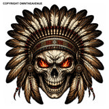 x2 Indian Chief Skull Flames Holographic Vinyl Sticker Decals 3.5"