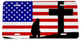 Christian Jesus Cross Kneel Praying USA American Flag License Plate Cover - OwnTheAvenue