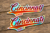 x2 Cincinnati Ohio Synth Wave Style Holographic Sticker Decals 4.5"
