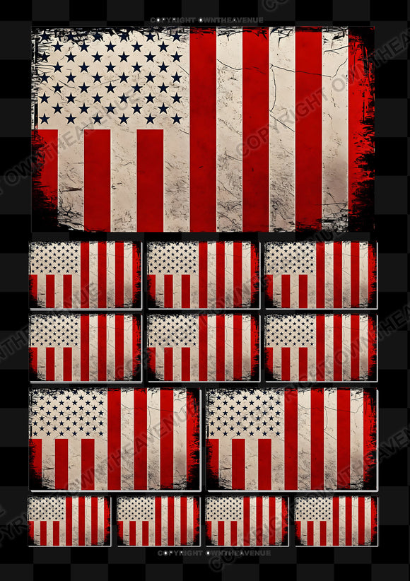 13Pcs Pack Tattered Distressed Civil Peace Flag Assorted Vinyl Sticker Decals