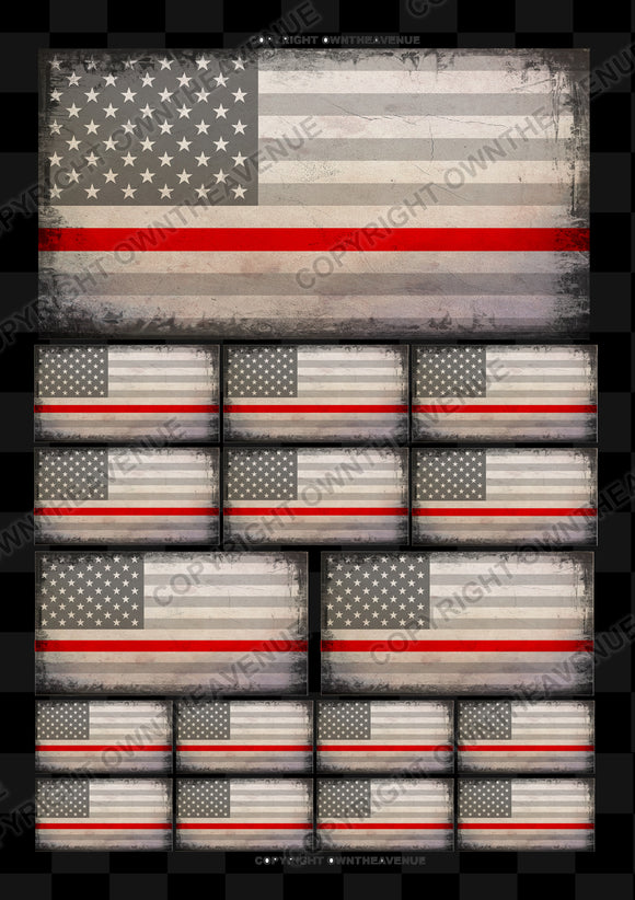 17Pcs Distressed USA American Red Color Line Flag Assorted Sticker Decals
