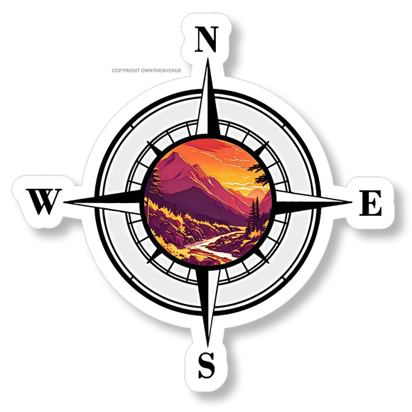 Compass Trees Lake Vinyl Decal V01 Wall Bumper Laptop Sticker 3.5